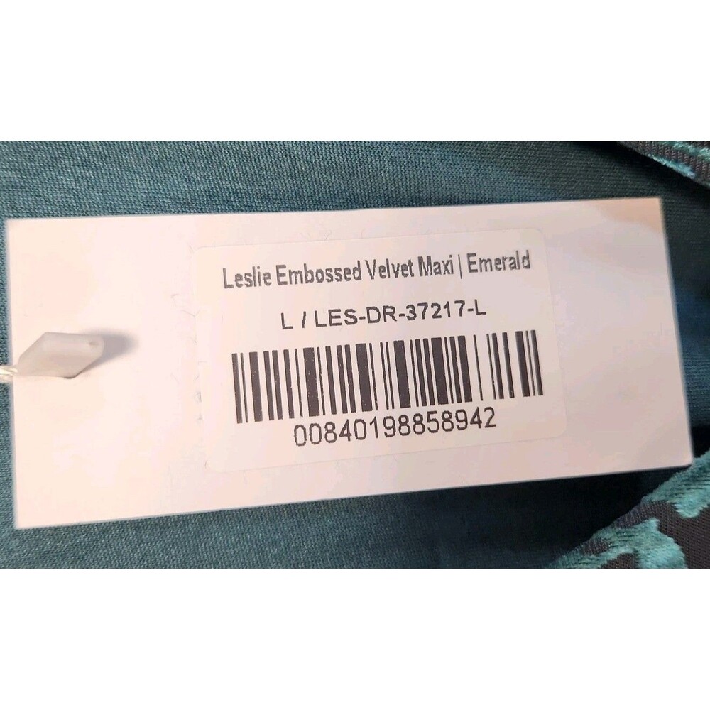 Baltic Born Leslie Embossed Velvet Maxi Emerald Size L Dress Short Sleeve NWT - Picture 6 of 14